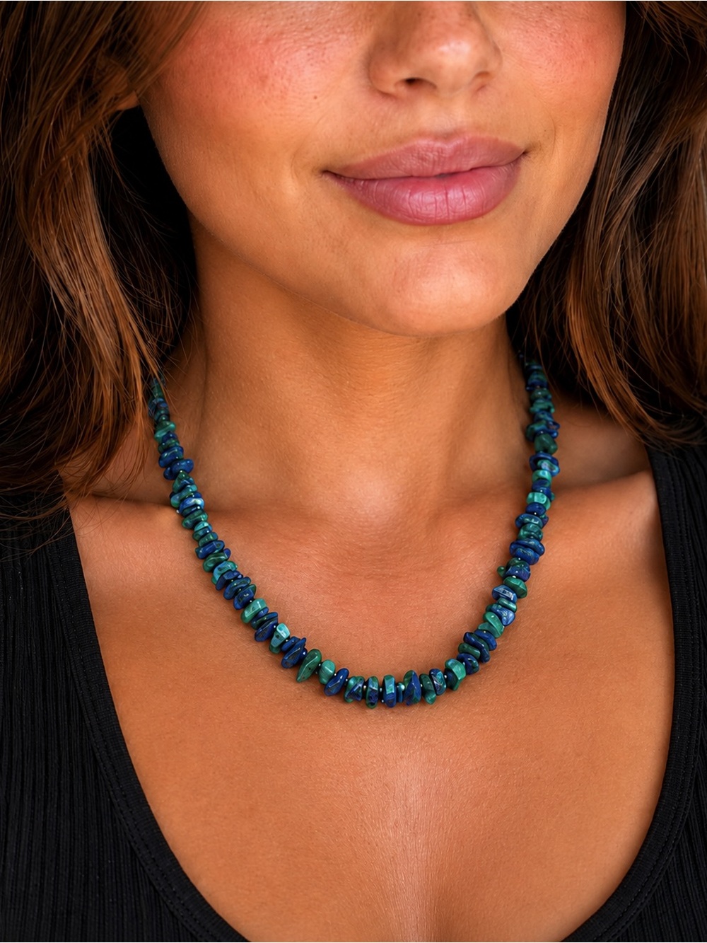Estate Sterling Silver Y2K Lapis Malchite 20 Inches Vintage